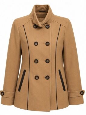 Croft and Barrow Women's Double-Breasted Camel Tan Peacoat Jacket size Medium
